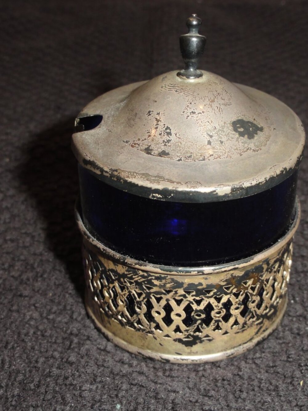 Vintage Webster Sterling Silver Cobalt Mustard Jar